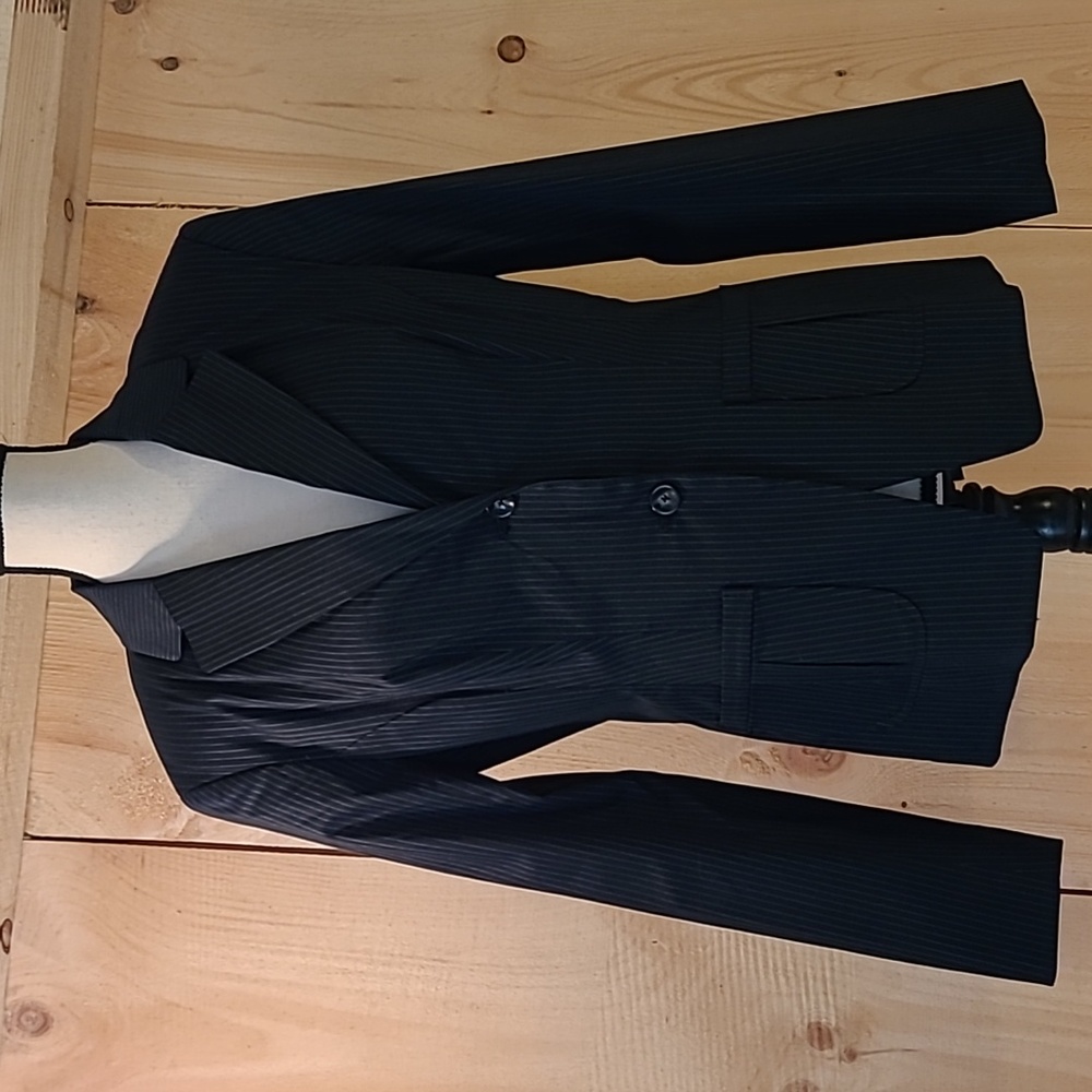Black Pinstriped Blazer Jacket Career Wear